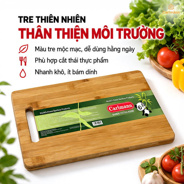 Thớt Tre Carlmann 36 x 26 x 1 cm – Gọn Nhẹ, Dễ Vệ Sinh