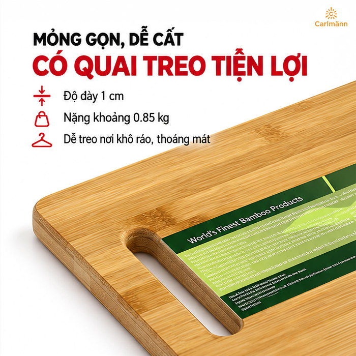 Thớt Tre Carlmann 36 x 26 x 1 cm – Gọn Nhẹ, Dễ Vệ Sinh