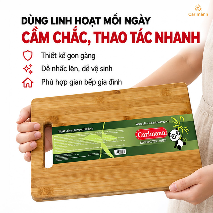 Thớt Tre Carlmann 36 x 26 x 1 cm – Gọn Nhẹ, Dễ Vệ Sinh
