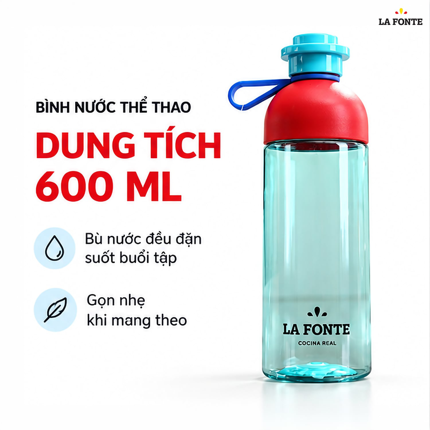 Bình Nước Thể Thao La Fonte 600 ml Màu Xanh Dương – Tiện Mang Theo Đồ Uống