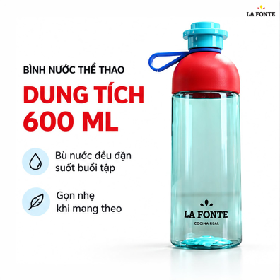 Bình Nước Thể Thao La Fonte 600 ml Màu Xanh Dương – Tiện Mang Theo Đồ Uống