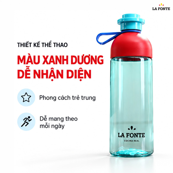 Bình Nước Thể Thao La Fonte 600 ml Màu Xanh Dương – Tiện Mang Theo Đồ Uống