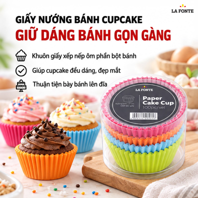 Giấy Nướng Bánh Cupcake La Fonte 100 Khuôn – Tiện Tạo Hình Bánh
