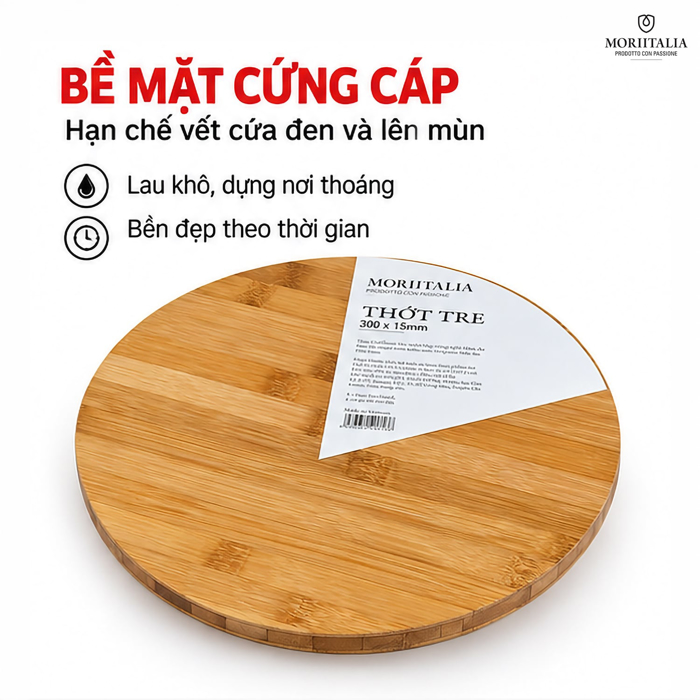 Thớt Tre Tròn Moriitalia NB22 30 x 1.5 cm – Thiết Kế Tròn, Gọn Nhẹ