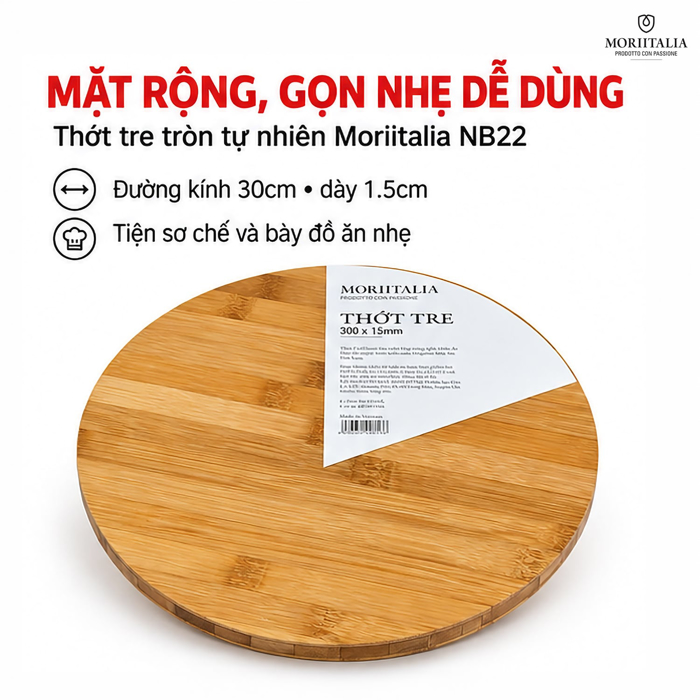 Thớt Tre Tròn Moriitalia NB22 30 x 1.5 cm – Thiết Kế Tròn, Gọn Nhẹ