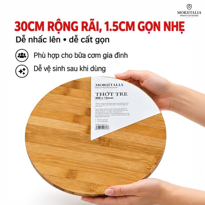 Thớt Tre Tròn Moriitalia NB22 30 x 1.5 cm – Thiết Kế Tròn, Gọn Nhẹ