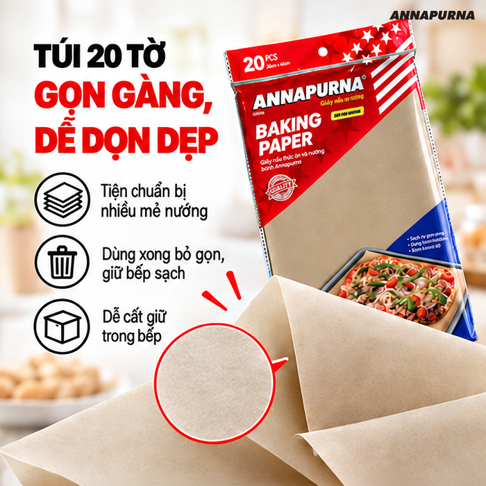 Giấy Nấu Và Nướng Annapurna 30 x 40 cm, 20 Tờ – Phủ Silicone Chống Dính