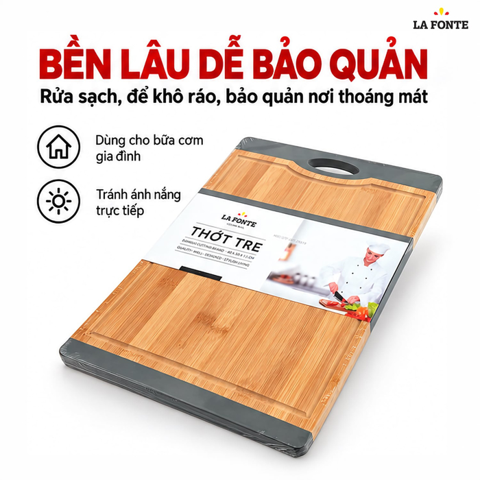 Thớt Tre La Fonte 40 x 30 x 1.5 cm – Tre Tự Nhiên, Bền Chắc