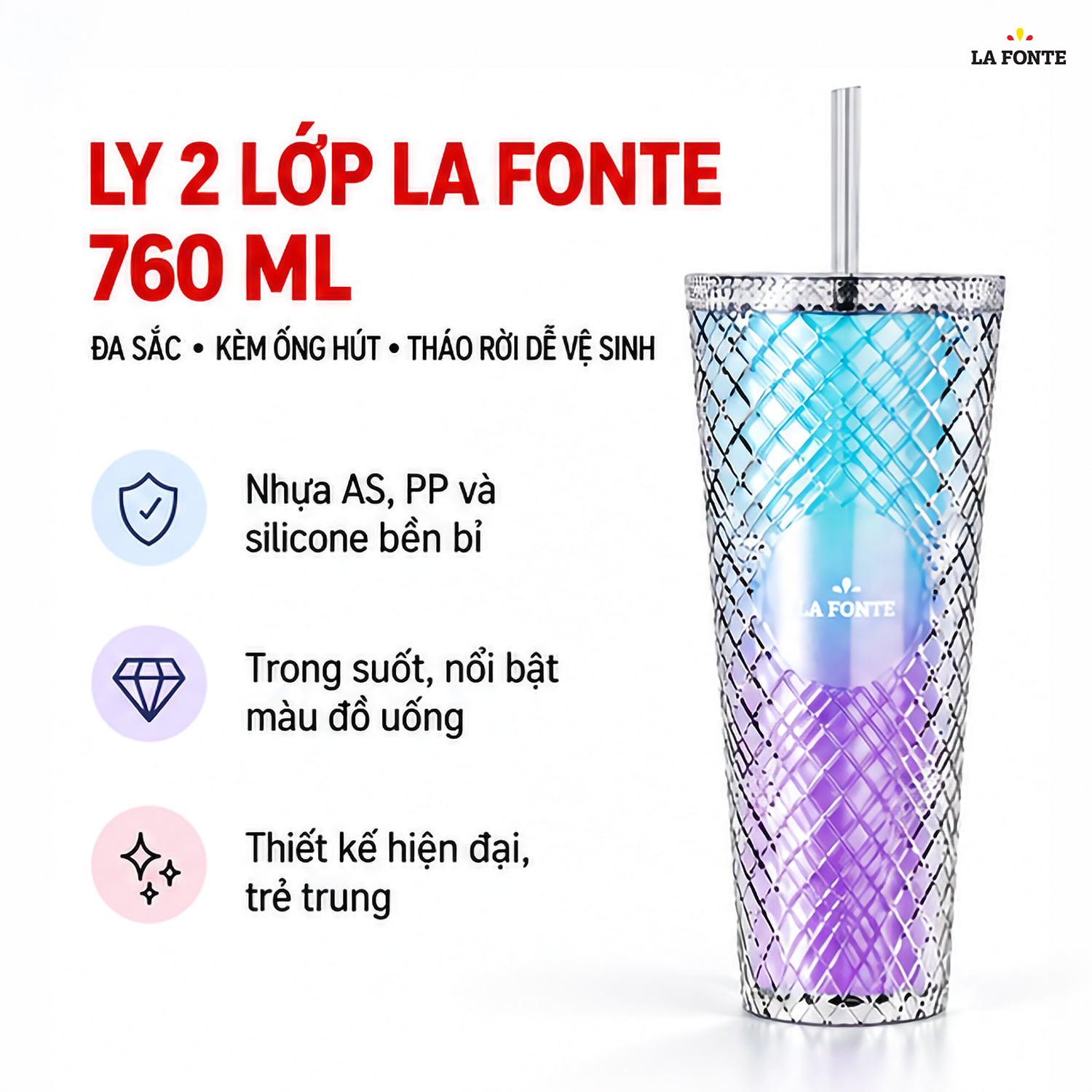 Ly Nhựa Hai Lớp La Fonte 760 ml – Tiện Thưởng Thức Đồ Uống