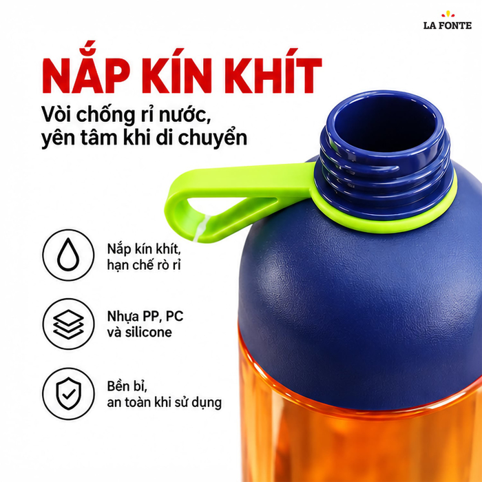 Bình Nước Thể Thao La Fonte 600 ml Màu Cam – Tiện Mang Theo Đồ Uống