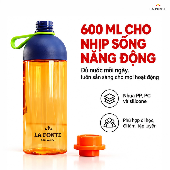 Bình Nước Thể Thao La Fonte 600 ml Màu Cam – Tiện Mang Theo Đồ Uống