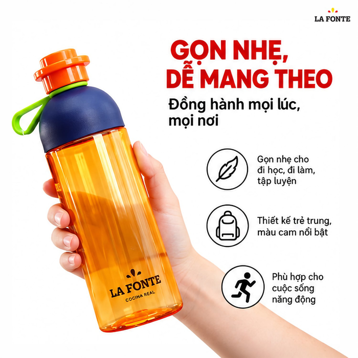 Bình Nước Thể Thao La Fonte 600 ml Màu Cam – Tiện Mang Theo Đồ Uống