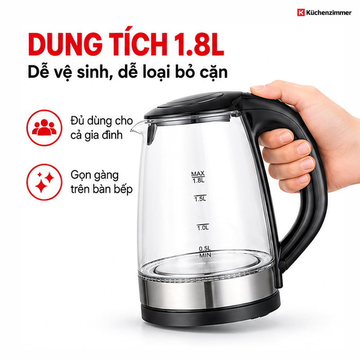 Ấm Đun Nước Kuchenzimmer 1.8 L – Dẫn Nhiệt Nhanh