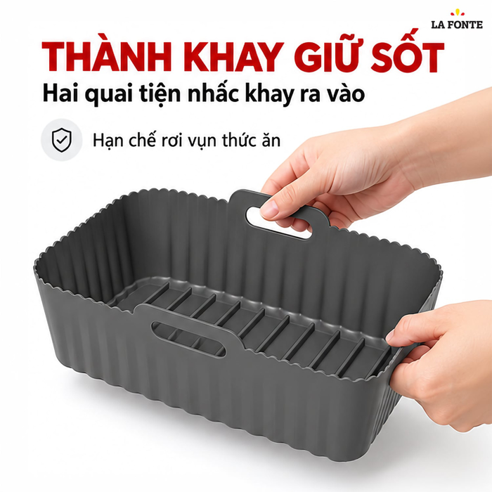 Khay Silicone La Fonte Dùng Cho Nồi Chiên Không Dầu, Hình Chữ Nhật (22 x 13 x 8 cm), Màu Xám – Chống Dính Chịu Nhiệt