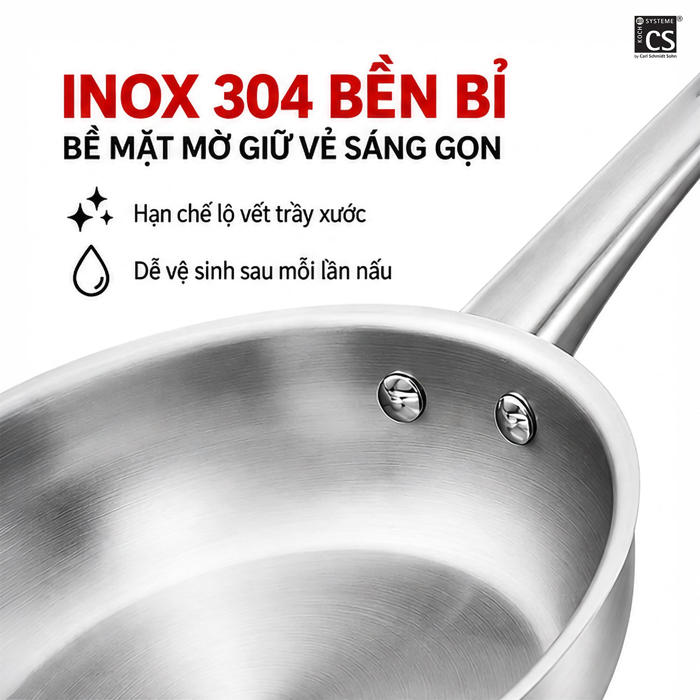 Chảo Inox 304 CS 20 x 5 cm – Bề Mặt Nhám Chống Trầy, Dễ Vệ Sinh