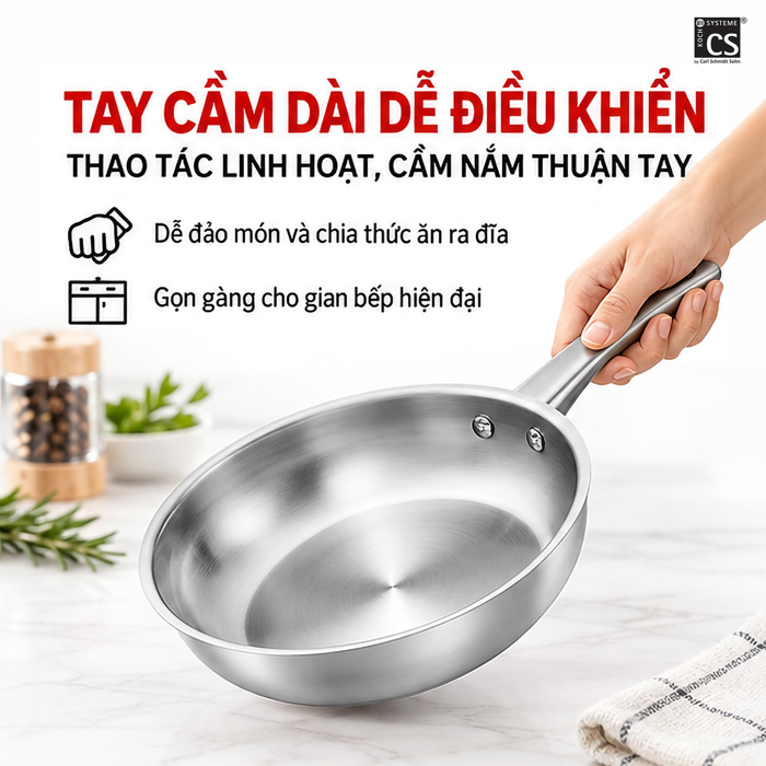 Chảo Inox 304 CS 20 x 5 cm – Bề Mặt Nhám Chống Trầy, Dễ Vệ Sinh