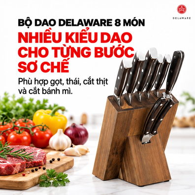 Bộ Dao Delaware 8 Món – Thép Không Gỉ, Độ Bền Cao