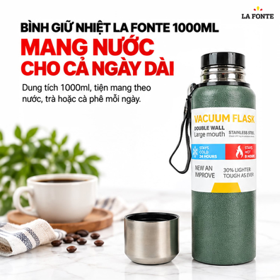 Bình Giữ Nhiệt SUS304 La Fonte 1000 ml Màu Xanh Lá – Quai Xách Tiện Mang Theo