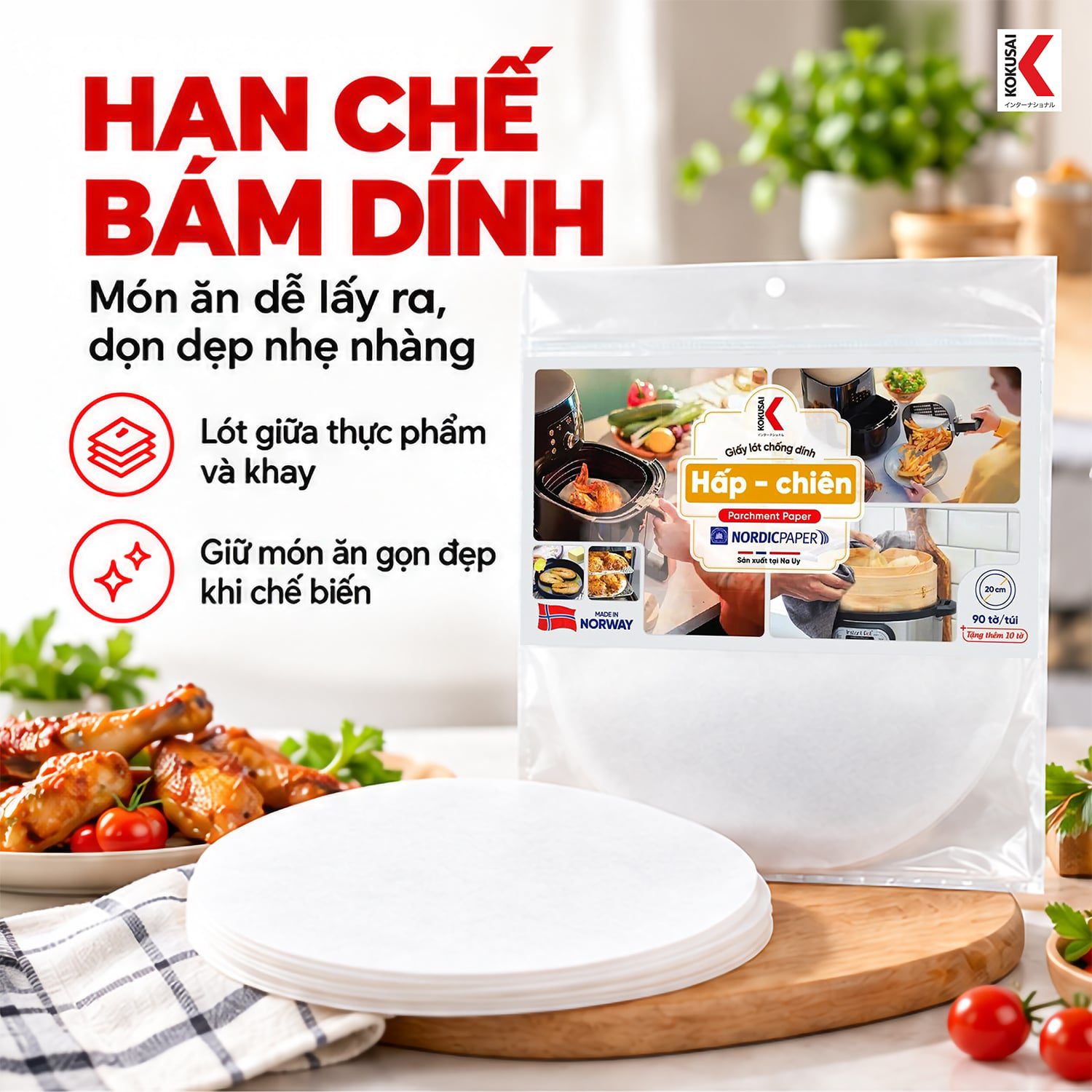 Giấy Chống Dính Moriitalia 20 cm Không Lỗ – Hạn Chế Thức Ăn Bám Khay