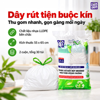 Túi Rác Dây Rút Deodeo 55 x 65 cm – Tiện Buộc Kín Khi Thu Gom