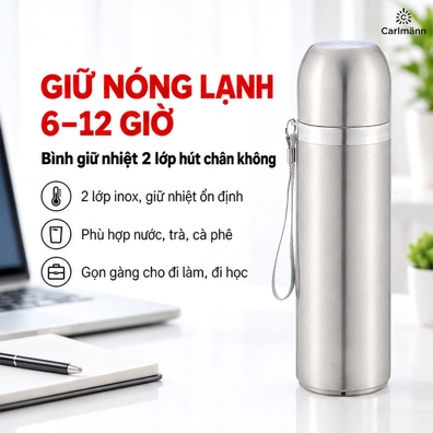 Bình Giữ Nhiệt Inox Carlmann 500 ml – Quai Xách Tiện Mang Theo