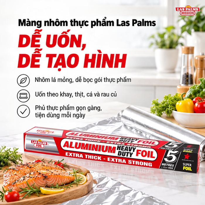 Màng Nhôm Thực Phẩm Las Palms 45 cm x 5 m – Dễ Tạo Hình Khi Bọc Gói