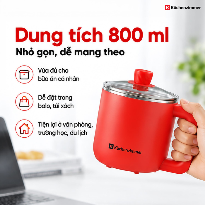 Nồi Lẩu Điện Đa Năng Kuchenzimmer 800 ml, Màu Đỏ – Nhỏ Gọn Đa Năng