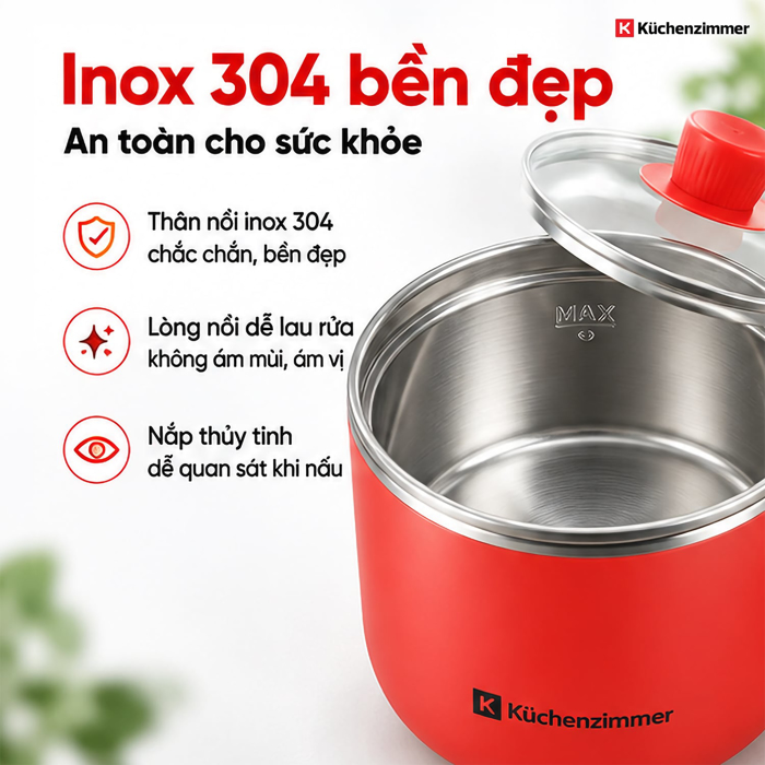Nồi Lẩu Điện Đa Năng Kuchenzimmer 800 ml, Màu Đỏ – Nhỏ Gọn Đa Năng