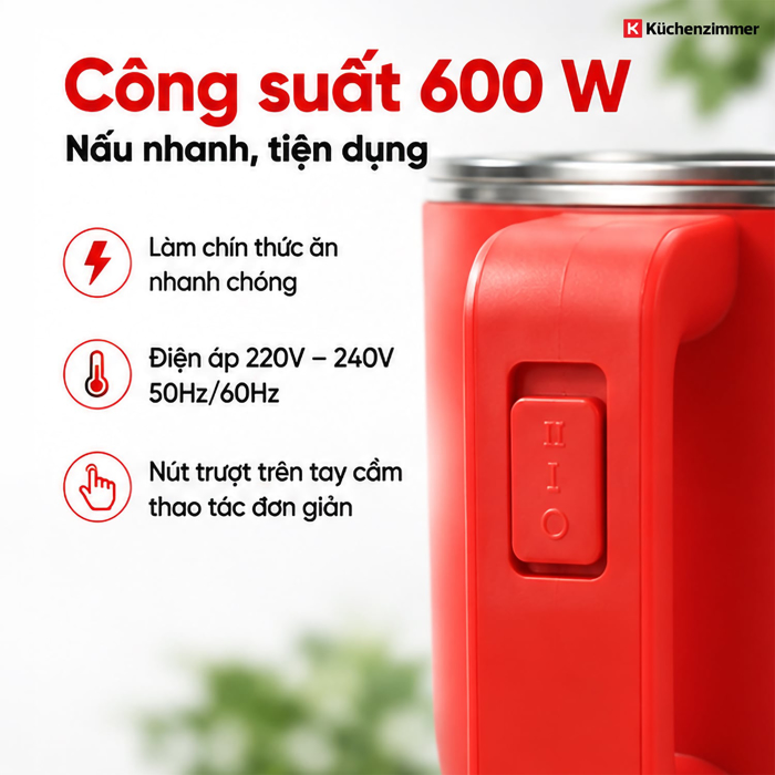 Nồi Lẩu Điện Đa Năng Kuchenzimmer 800 ml, Màu Đỏ – Nhỏ Gọn Đa Năng
