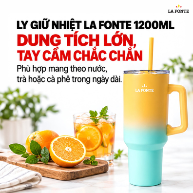 Ly Giữ Nhiệt Có Tay Cầm Và Ống Hút Inox 304 La Fonte 1200 ml – Tay Cầm Kèm Ống Hút