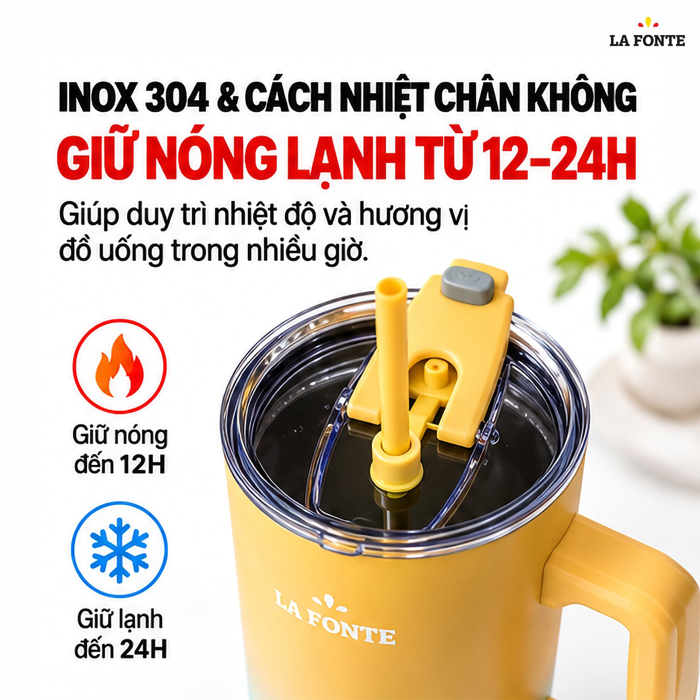 Ly Giữ Nhiệt Có Tay Cầm Và Ống Hút Inox 304 La Fonte 1200 ml – Tay Cầm Kèm Ống Hút
