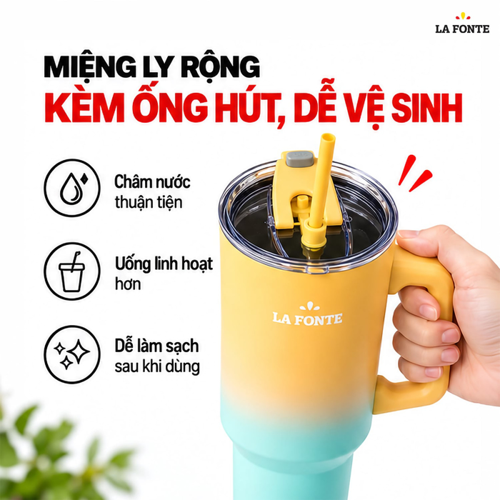 Ly Giữ Nhiệt Có Tay Cầm Và Ống Hút Inox 304 La Fonte 1200 ml – Tay Cầm Kèm Ống Hút