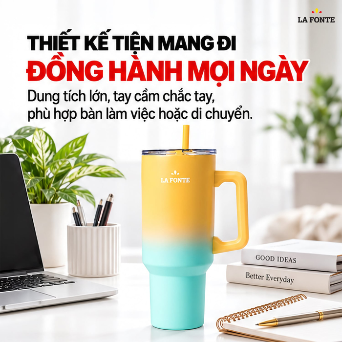 Ly Giữ Nhiệt Có Tay Cầm Và Ống Hút Inox 304 La Fonte 1200 ml – Tay Cầm Kèm Ống Hút