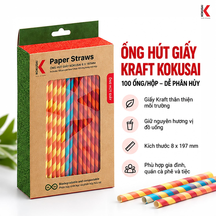 Ống Hút Giấy Kokusai 100 Ống – Tiện Dùng Cho Đồ Uống