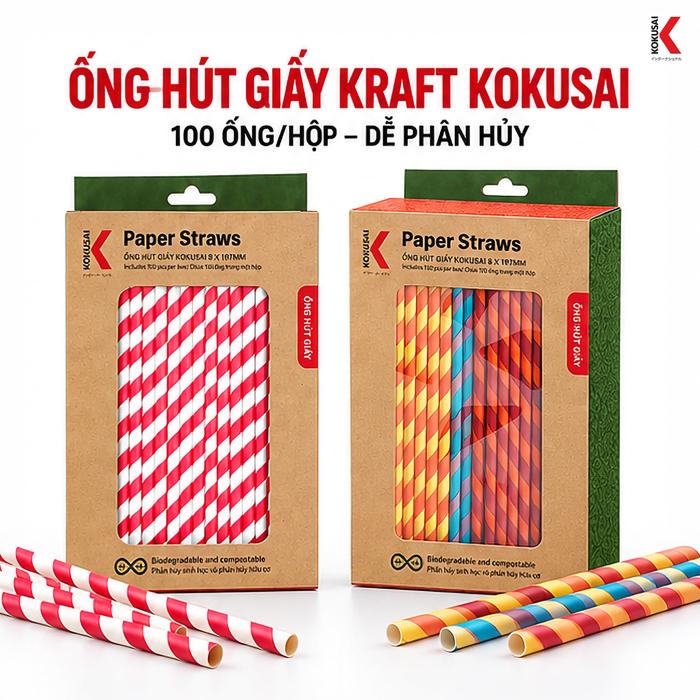 Ống Hút Giấy Kokusai 100 Ống – Tiện Dùng Cho Đồ Uống