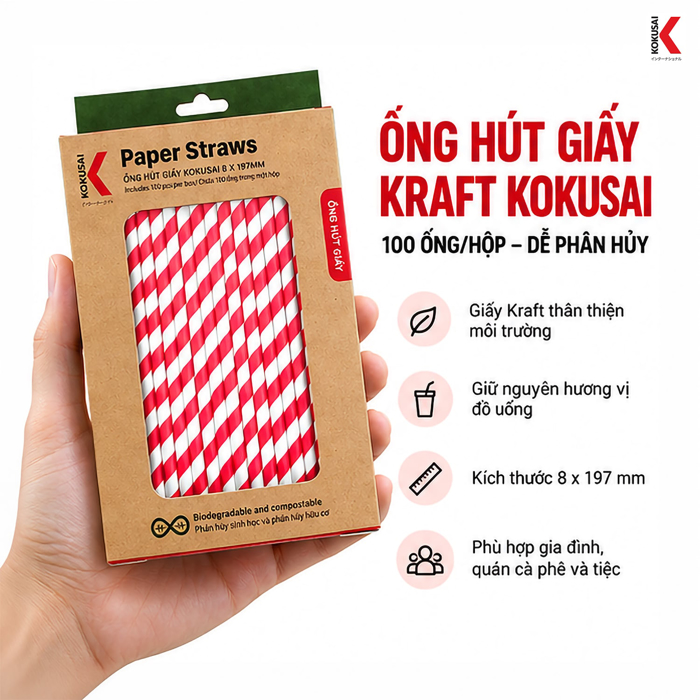 Ống Hút Giấy Kokusai 100 Ống – Tiện Dùng Cho Đồ Uống
