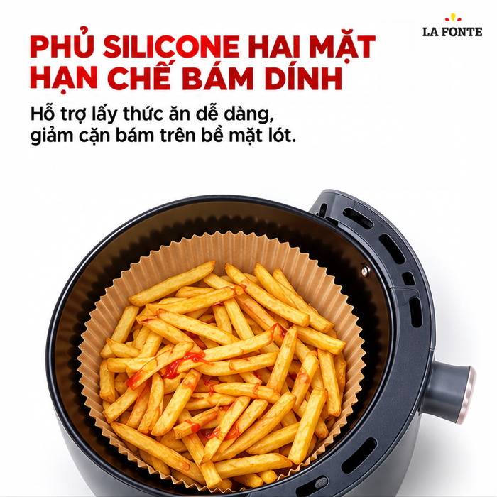 Khay Giấy Lót Nồi Chiên La Fonte Tròn, 50 Khay Màu Nâu – Giữ Cặn Thức Ăn Gọn Trong Khay