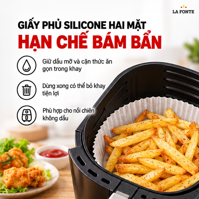 Khay Giấy Lót Nồi Chiên La Fonte Tròn, 50 Khay Màu Trắng – Giữ Cặn Thức Ăn Gọn Trong Khay