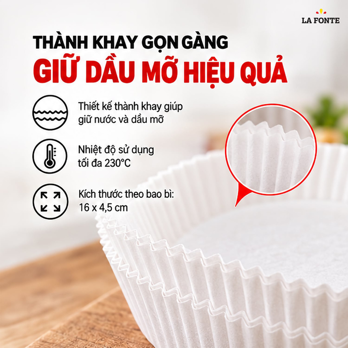 Khay Giấy Lót Nồi Chiên La Fonte Tròn, 50 Khay Màu Trắng – Giữ Cặn Thức Ăn Gọn Trong Khay