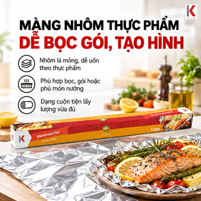 Màng Nhôm Thực Phẩm Kokusai 45 cm x 10 m – Dễ Tạo Hình Khi Bọc Gói