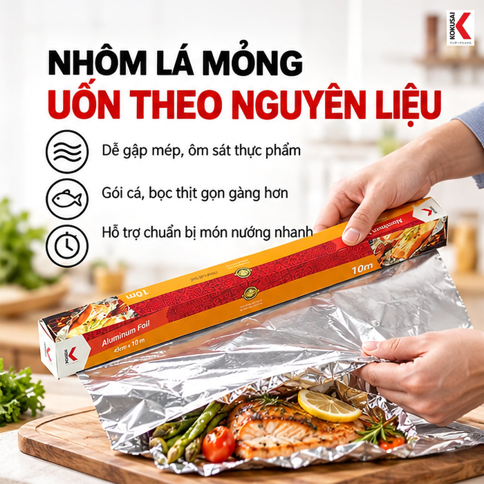 Màng Nhôm Thực Phẩm Kokusai 45 cm x 10 m – Dễ Tạo Hình Khi Bọc Gói