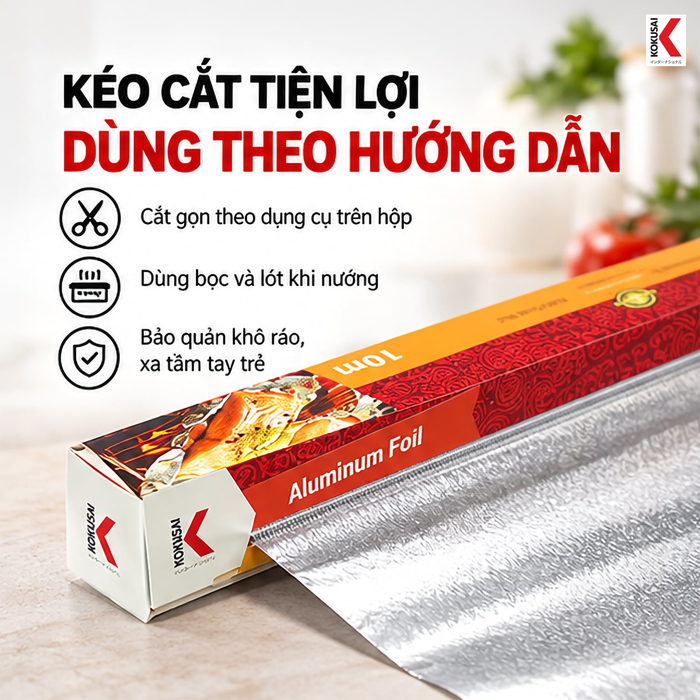 Màng Nhôm Thực Phẩm Kokusai 45 cm x 10 m – Dễ Tạo Hình Khi Bọc Gói