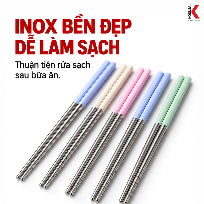 Vỉ 5 Đôi Đũa Inox Kokusai 23.5 cm – Tiện Dùng Trong Bữa Ăn