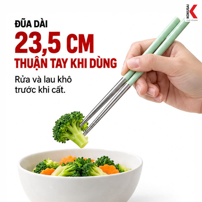 Vỉ 5 Đôi Đũa Inox Kokusai 23.5 cm – Tiện Dùng Trong Bữa Ăn