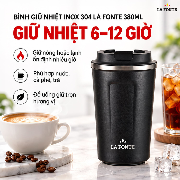 Bình Giữ Nhiệt La Fonte 380 ml Màu Đen – Giữ Nhiệt 6-12 Giờ
