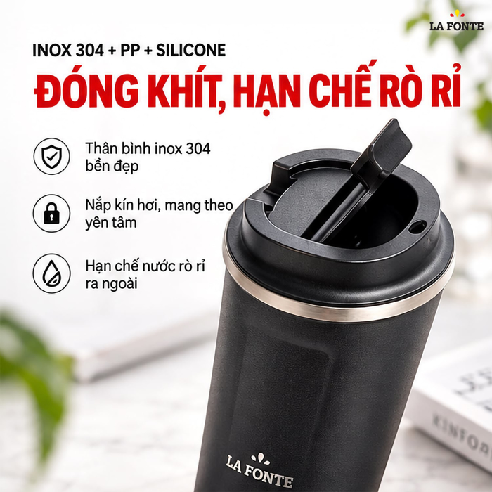 Bình Giữ Nhiệt La Fonte 380 ml Màu Đen – Giữ Nhiệt 6-12 Giờ