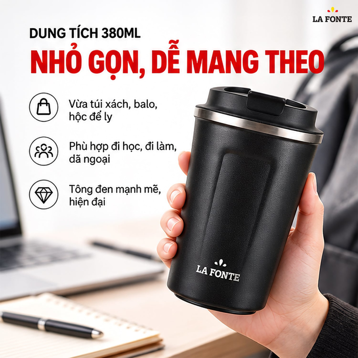 Bình Giữ Nhiệt La Fonte 380 ml Màu Đen – Giữ Nhiệt 6-12 Giờ