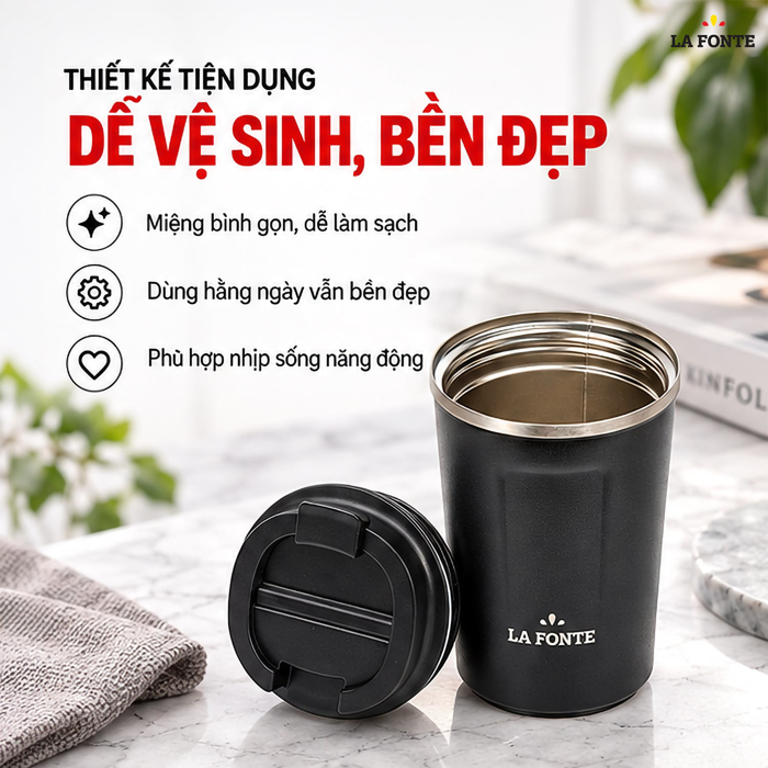 Bình Giữ Nhiệt La Fonte 380 ml Màu Đen – Giữ Nhiệt 6-12 Giờ