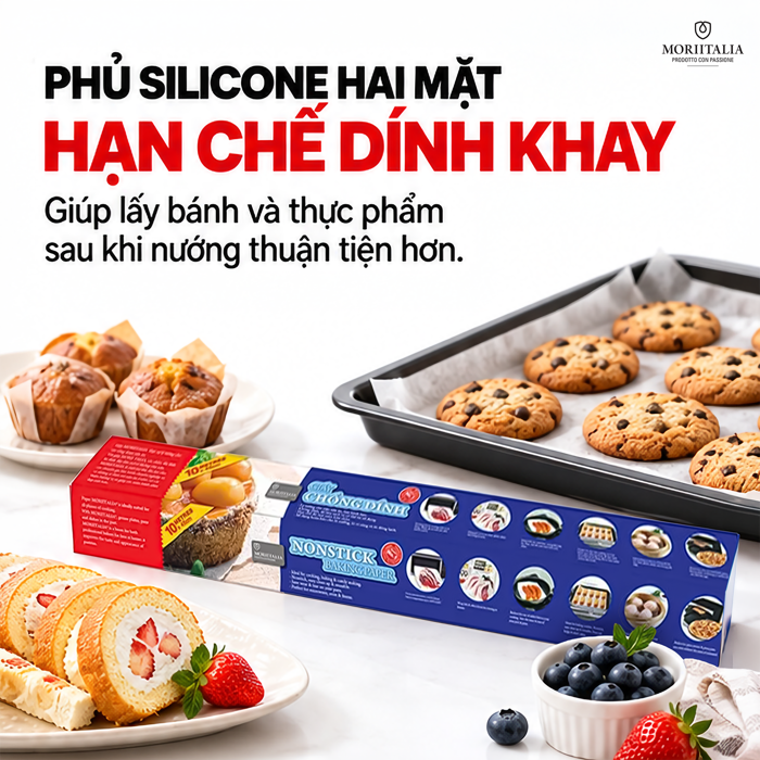 Giấy Chống Dính Moriitalia 45 cm x 10 m – Hạn Chế Thức Ăn Bám Khay