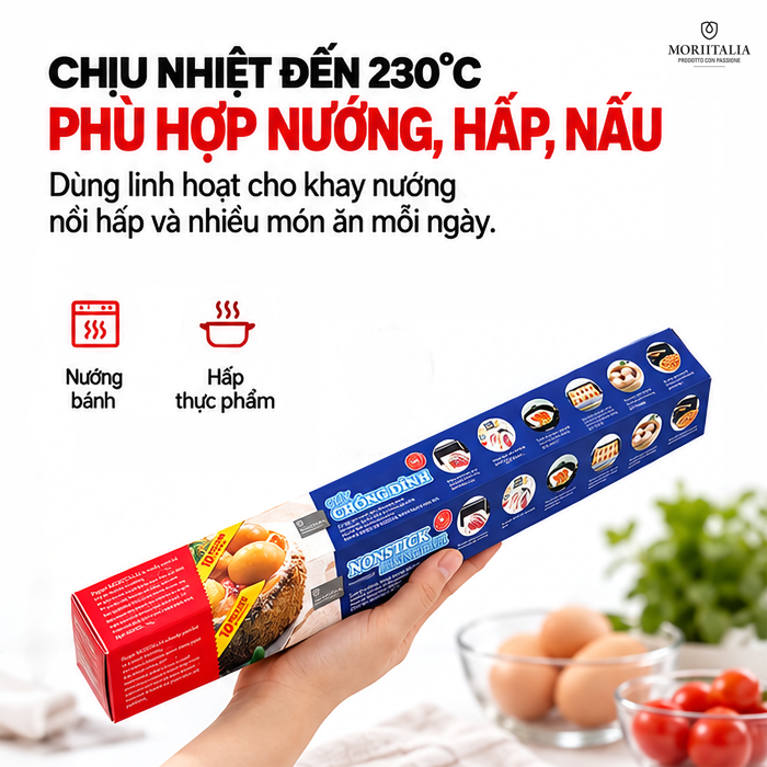 Giấy Chống Dính Moriitalia 45 cm x 10 m – Hạn Chế Thức Ăn Bám Khay